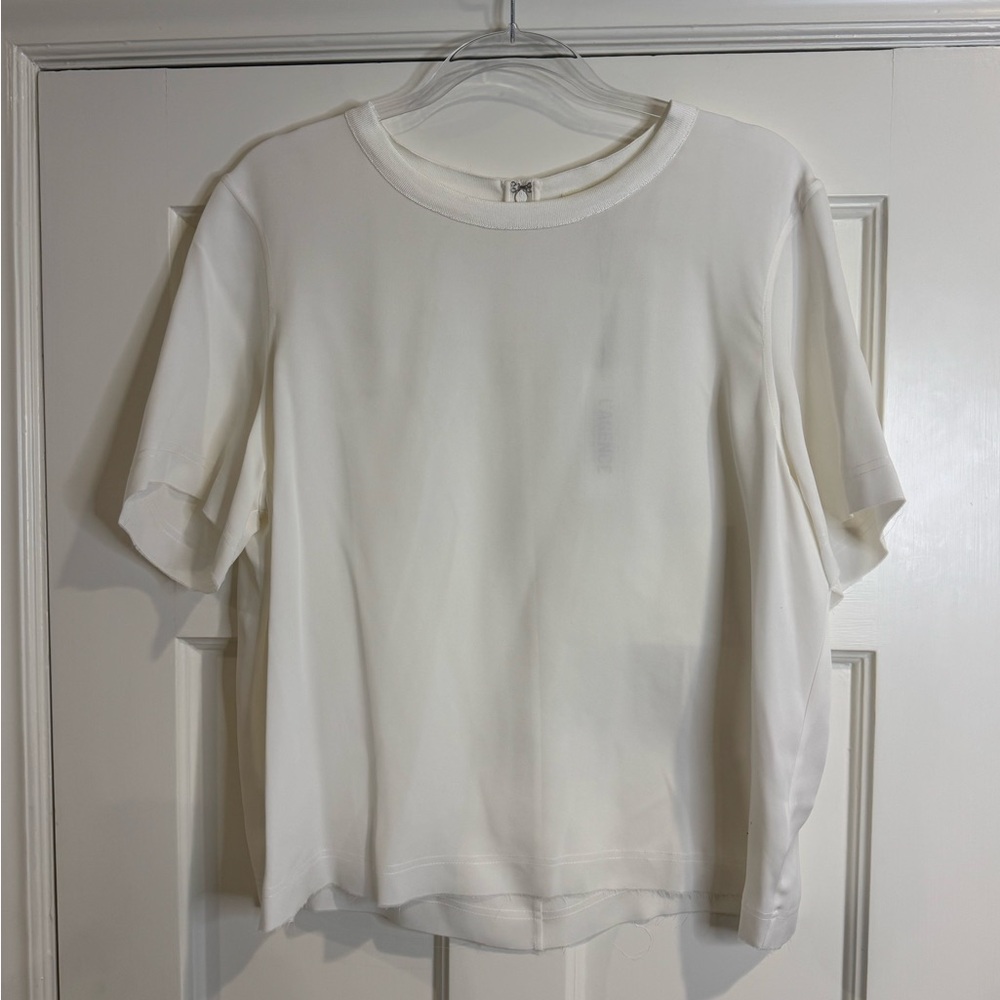 L'AGENCE Classic White Short Sleeve Silk Top
